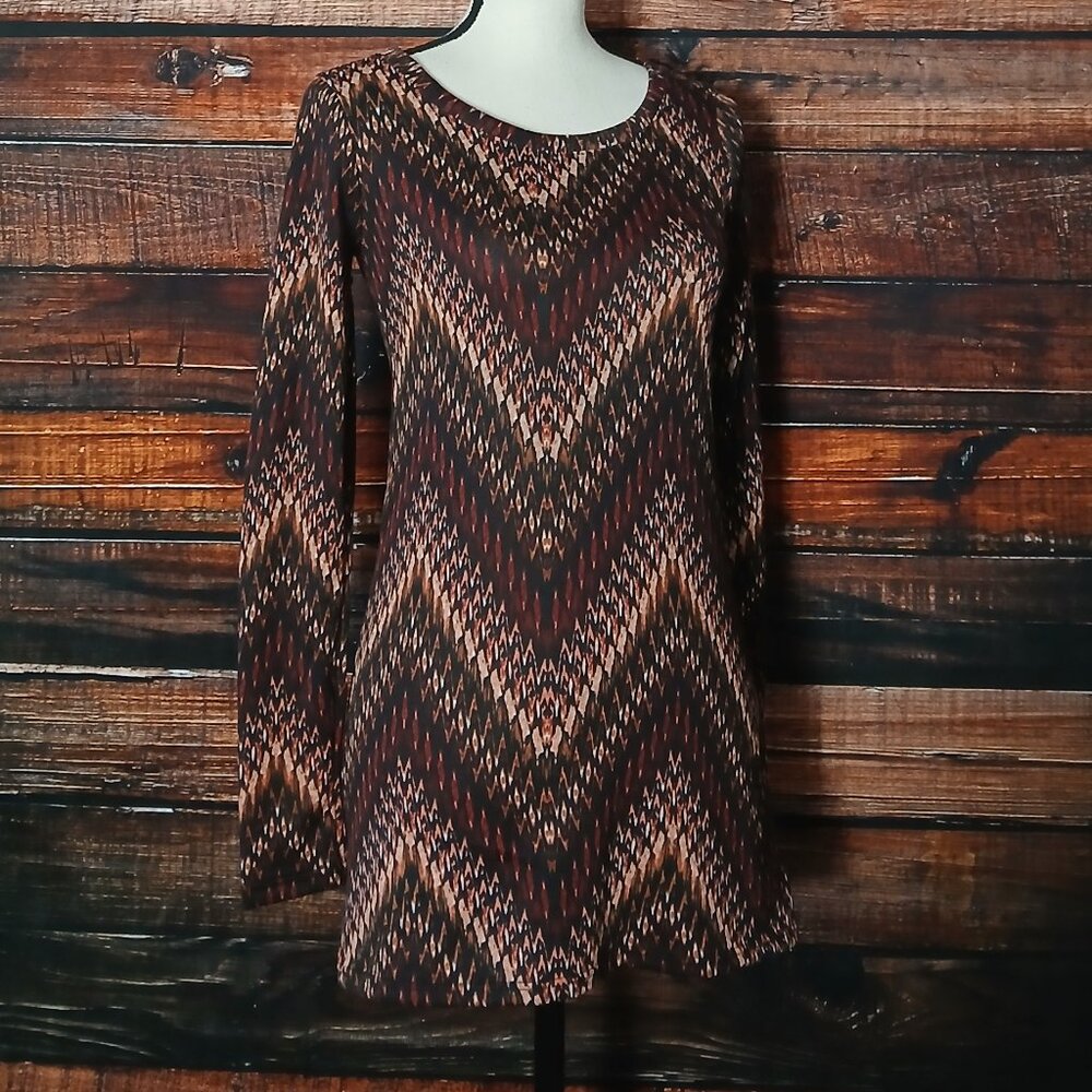 NWT About A Girl Top S Soft Knit Bohemian Stripe Brown Wine Made in USA